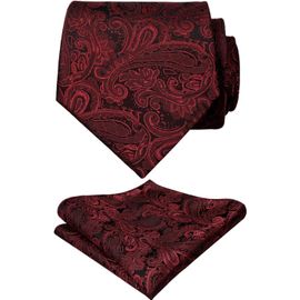 Paisely Cravate + Mouchoir De Poche Avec Fond Noir