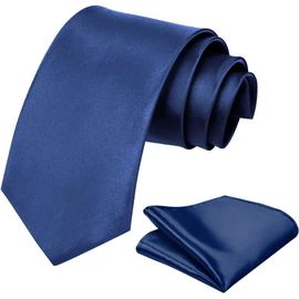Cravate Homme, 8cm Fete De Classique Cravate & Poche Set Pour Mariage Cravate D'affaires Formelle, Bleu Marine