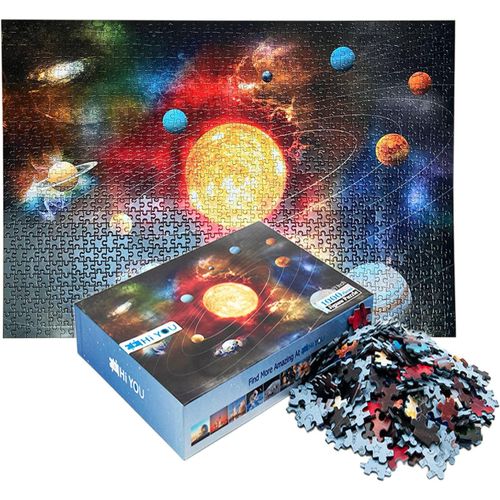 Puzzle de 1000 pièces pour adultes, système solaire, puzzle planètes, puzzle 1,8 mm, puzzle en carton 70 x 50 cm - Jeu familial, soulagement du stress, difficile, puzzle pour adultes et