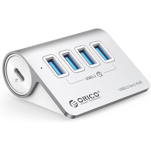Hub USB C 4 Ports en Aluminium-Répartiteur de Données 5 Gbit/s Avec Câble C de 0,5m et Adaptateur A-Port d'Alimentation 5V/2A Type C Pour Macbook,iMac