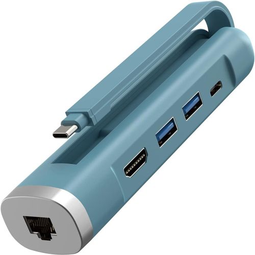 Multiport USB C Hub, 5-en-1 Hub USB C,Double 5Gbps USB Transfert Ports,100W PD Port,4K Sortie HDMI Port,1000Mbps RJ45 Ethernet Port,Compatible avec MacBook,iPad and More (Bleu Clair)