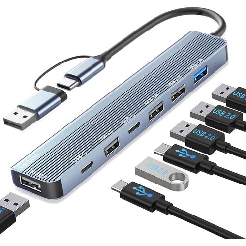 Adaptateur USB C,Adaptateur Multiport USB 3.0 7 en 1 avec US-B 3.0,U-SB 2.0,Répartiteur U-S-B,Hub U-SB de Type C Compatible ave MacBook Air/Pro,Galaxy,Pad,Dell,XPS,Windows