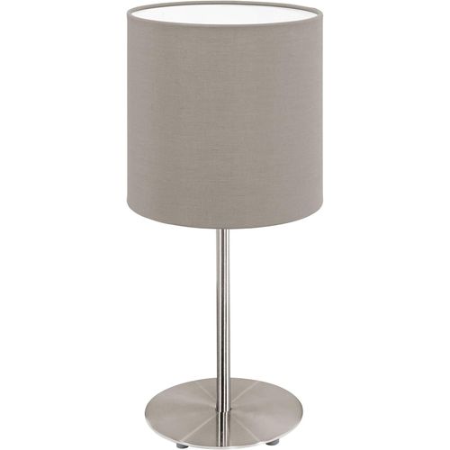 Baertmy-Lampe De Table De Chevet Pasteri, Lampe De Salon À Poser En Acier Et Textile, Nickel Mat, Taupe, Douille E27, Avec Interrupteur, H 40 Cm