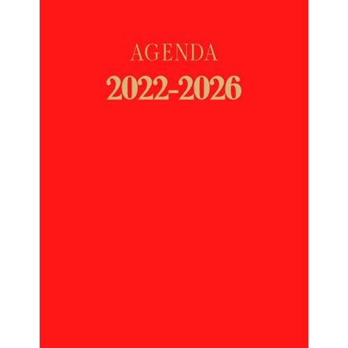 Agenda 2022 - 2026: Rouge Carlate Et Or. Planificateur Mensuel De 5 Ans. Grand Format 18x25 Cm. Calendrier De 60 Mois, 2 Pages Par Mois.