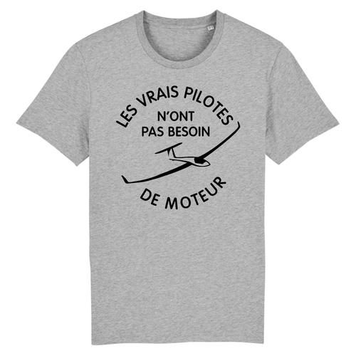 T Shirt Planeur "Les Vrais Pilotes" - Pour Homme - Confectionné En France - Coton 100% Bio - Cadeau Anniversaire Aviation Original Rigolo