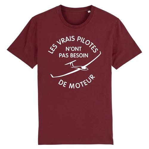 T Shirt Planeur "Les Vrais Pilotes" - Pour Homme - Confectionné En France - Coton 100% Bio - Cadeau Anniversaire Aviation Original Rigolo