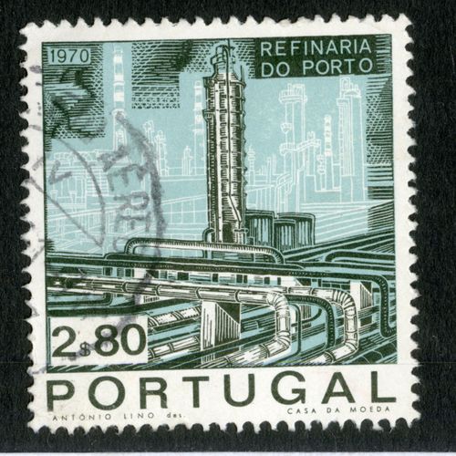 Timbre Oblitéré Portugal, Refinaria Do Porto, 1970, 2s80