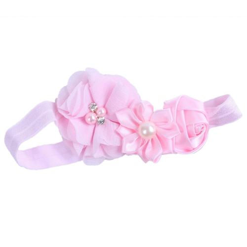 Bandeau En Mousseline De Soie Bandeau De Fausse Perle Coiffure Pour Fille (Rose)