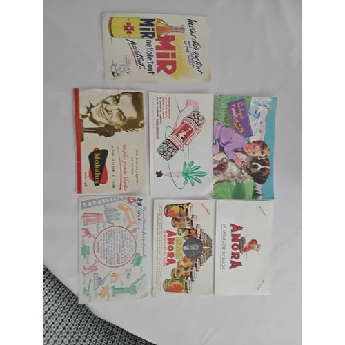 Lot De 7 Buvards Anciens : Mir / Mokalux Avec Jean Marais / Suchard / Chicoree Ler8oux / Amora / Alsa
