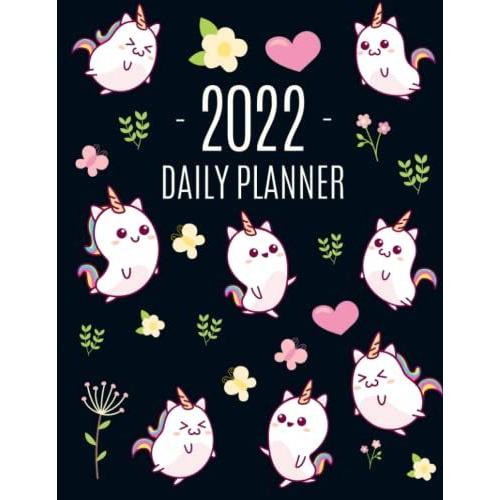 Unicorn Daily Planner 2022: Cute Magical Baby Unicorn Scheduler: Januaryâdecember (12 Months)| Kawaii Weekly Organizer With Pink Hearts, Butterflies & Flowers