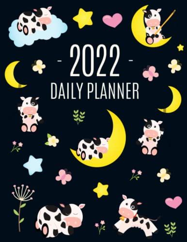 Cow Planner 2022: Cute 2022 Daily Organizer: Januarydecember (12 Months) | Pretty Farm Animal Scheduler With Calves, Moon & Hearts