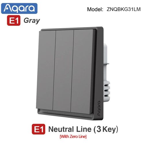 Aqara-Joli mural intelligent sans fil,Zigbee 3.0,avec/sans melon al,télécommande à une clé,Mi Home,pour la maison - Type Neutral 3key Gray