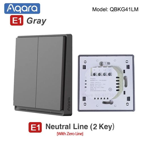 Aqara-Joli mural intelligent sans fil,Zigbee 3.0,avec/sans melon al,télécommande à une clé,Mi Home,pour la maison - Type Neutral 2Key Gray