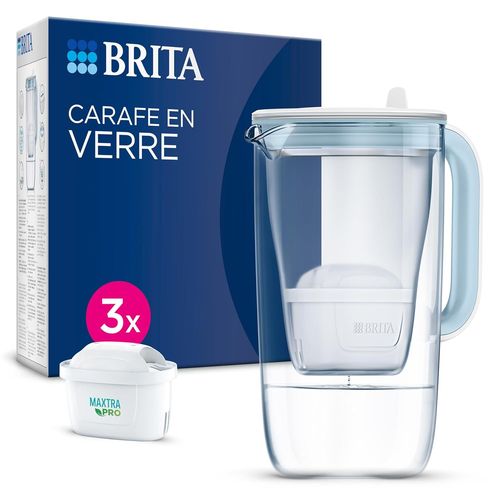 Carafe En Verre Bleue (2,5l) Avec 1x Cartouche Filtrante Maxtra Pro All-In-1*-Réduit** Le Tartre,Le Chlore,Certains Pfas,Certaines Impuretés Et Certains Métaux