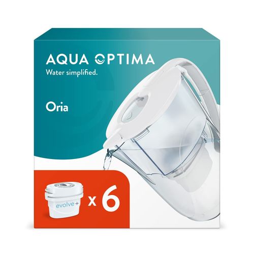 Oria Carafe Filtrante Et 6 Cartouches Filtrantes Evolve+ 30 Jours,Capacité 2,8 Litres,Pour La Réduction Des Microplastiques,Du Chlore,Du Calcaire Et Des Impuretés,Blanc Taille Unique