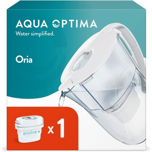 Oria Carafe Filtrante Et 1 Cartouche Filtrante Evolve+ 30 Jours,Capacité 2,8 Litres,Pour La Réduction Des Microplastiques,Du Chlore,Du Calcaire Et Des Impuretés,Blanc