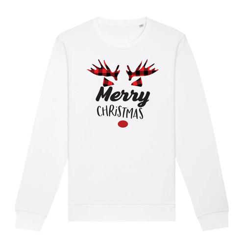 Pull Noel "Merry Christmas 2" - Unisexe - Confectionné En France - Coton 100% Bio - Cadeau Noël Original Rigolo
