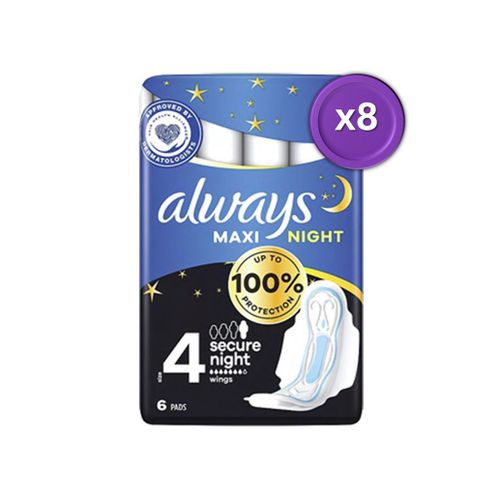 Lot De 8 Paquets De 6 Serviettes Hygiénique Always Classic Max Night Taille 4 - 100% Protection = 48 Serviettes 