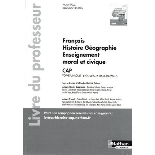 Francais Histoire Géographie Emc Cap - Livre Du Professeur
