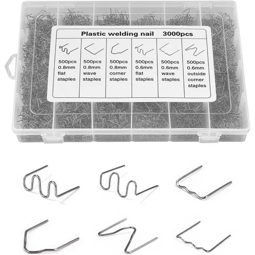 KYAOAYO-3000 Pcs Soudure Plastique Agrafe, 6 Types D'Agrafes, Agrafes De Soudage De Voiturebaguettes De Soudage Agrafe Pour Réparation De Pare-Chocs De Voiture, Soudage De Carrosserie, Agrafes Inoxyd