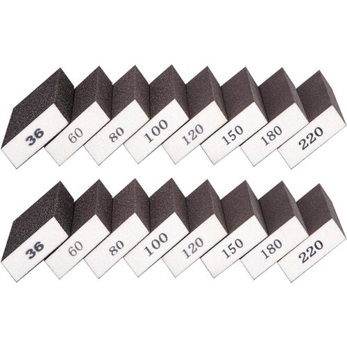 KYAOAYO-16Pcs Éponge De Ponçage, Blocs De Ponçage Grossiers Et Fins, Cale A Poncer Kit Polis , Utilisation Humide Et Sèche Grain 36/60/80/100/120/150/180/220 Pour Poncer Polir Métal Bois