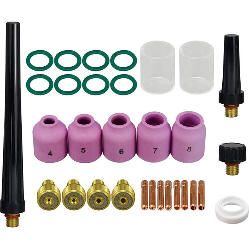 Kyaoayo-Corps De Collet Diffuseur De Gaz Tig 45v 13n Coupes En Verre Transparent Buse En Quartz #10 Buses En Alumine Coupes En Céramique 53n Série Pour Sr Wp 9 20 25 Torche De Soudage 31pcs