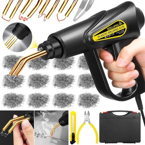 KYAOAYO-200W Soudage Plastique Machine, Kit Reparation Souder Plastique Avec 1000Pcs 6 Types Agrafes, Soudeuse Plastique Machine A Souder, Soudeur Plastique Pour Réparation De Pare-Chocs De Voiture