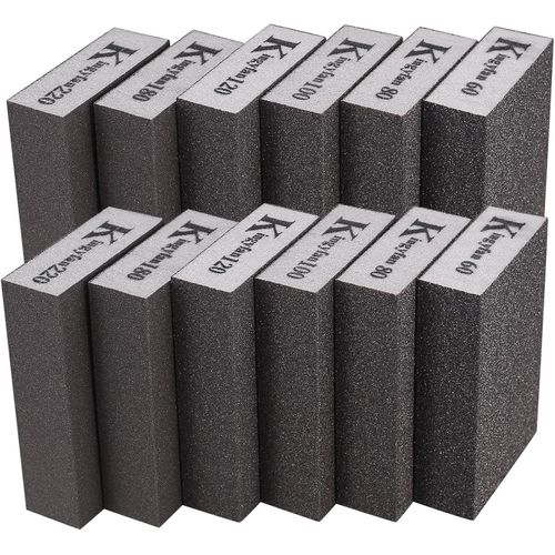 KYAOAYO-12 Pièces Éponge De Ponçage, Blocs Cales À Poncer De Ponçage À Main Grain 60/80/100/120/180/220 Lavable Réutilisable Pour Poncer Polir Métal Bois