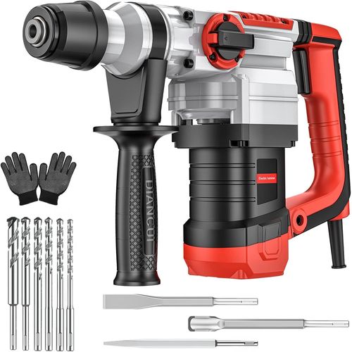 KYAOAYO-Marteau Perforateur 1500W, Sds-Plus Et Rond, 4 Fonctio erçage, Perçage Au Marteau, Réglage De La Position Du Burin, Burinage, Avec Technologie D'Amortissement Des Vibration, 4400Bpm, 920R/Min