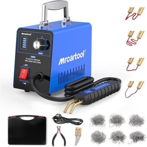 KYAOAYO-220V Soudage Plastique Machine, Kit De Soudure Plastique Avec 600 Agrafes C s, Kit De Réparation De Pare-Chocs De Voiture Avec 15W/35W/45W/65W/80W Réglable, Pour Voiture Moto (Bleu)