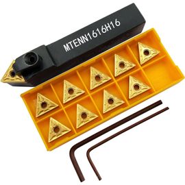 KYAOAYO-5/8" Outil De Tournage Mtenn1616H16 Barre D'Alé De Tour Porte-Outils De Tournage En Métal Porte-Outil De Externe Et 10Pièces Tnmg160404-Ma / Tnmg331-Ma Inserts Indexables En Carbure