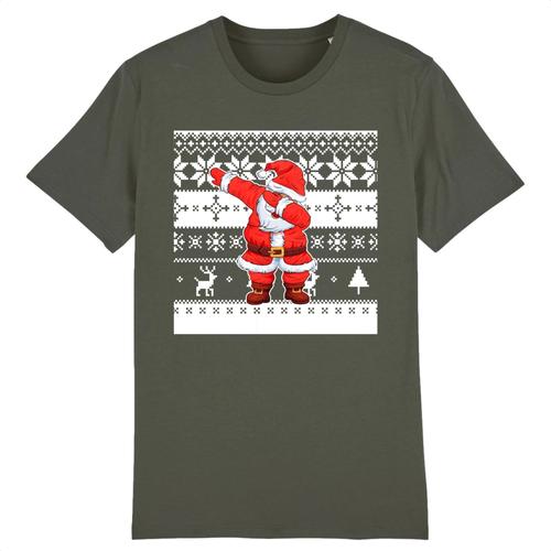 T Shirt Noel "Pere Noel Dab" - Pour Homme - Confectionné En France - Coton 100% Bio - Cadeau Anniversaire Humour Noël Original Rigolo