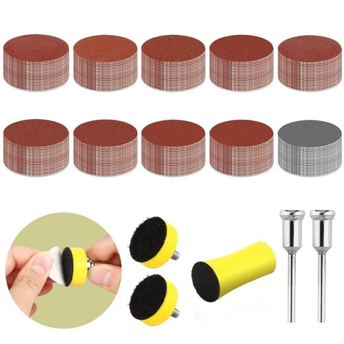KYAOAYO-200 Pièces Disque A Poncer, 25Mm Disque Poncage Avec Bloc De Ponçage Manuel, Disque Abrasif, Papier A Poncer Carrosserie Pour Bois Métal Miroir Bijoux Polis