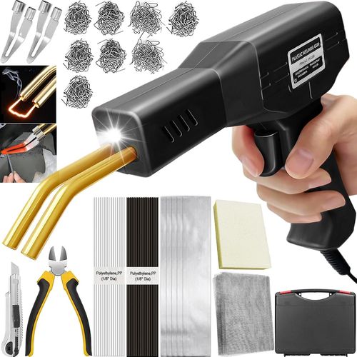 KYAOAYO-220W Soudure Plastique 2 En1 Soudeuse Plastique Kit Reparation Plastique Soudage Plastique Avec 800Pcs Agrafes,40Pcs Bâtons Soudage & 2Pcs Outil De Truelle Pour Réparer Un Auto/Moto Pare-Choc