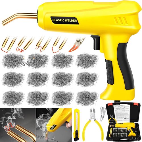 KYAOAYO-200W Soudure Plastique, 2 En 1 Kit De Reparation Souder Plastique Avec 1000Pcs 6 Types Agrafes,Soudeuse Plastique Machine A Souder, Soudeur Plastique Pour Réparation De Pare-Chocs De Voiture