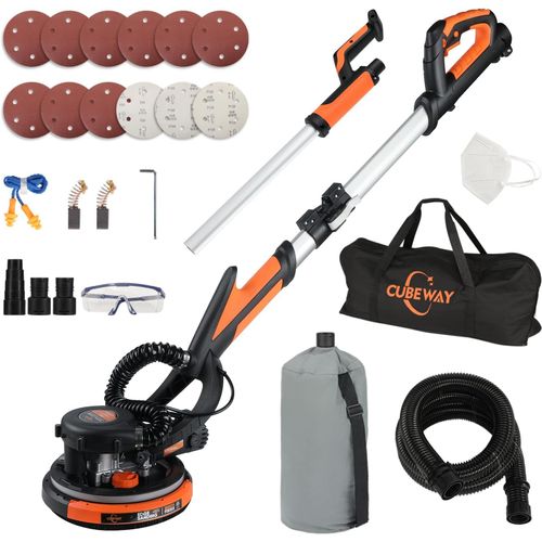 KYAOAYO-Ponceuse Girafe Avec Système D'Aspiration Automatique, 750W Professional Ponceuse Plaquiste, 7 Vitesses(900-1800Rpm),Ponceuse Murale Électrique Pliable, Avec Lumière Led