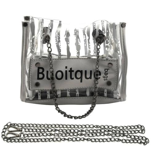 Sac a main en plastique transparent a rayures de mode Sac a bandouliere en chaine Sac a grande capacite pour femmes Sac en composite pour les femmes Argent