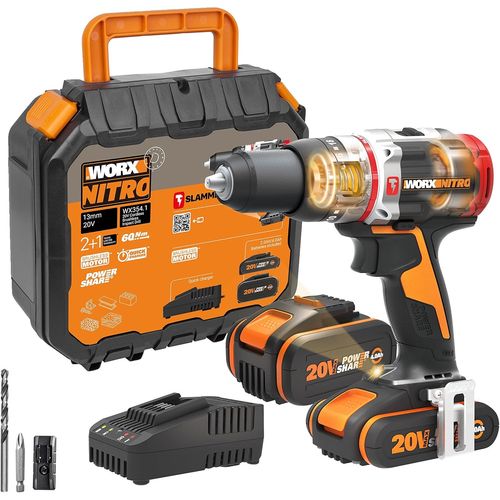 KYAOAYO-Nitro 18V(20V ) Perceuse À Percussion Sans Fil Wx354.1 Powershare Pro Brushless 60 N.M Commande À 2 Vitesses 10Mm Dans Béton Armé 1 Mèche De Maçonnerie 8Mm1 Batterie 2 Ah 1 Batterie 4 Ah