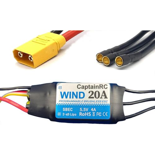 Kyaoayo-Esc 20 A Avec Contrôleur De Vitesse Électrique Bec 2-4s 5,5 V/4 A Avec Prises Xt60 Et Prises Bullet 3,5 Mm Pour Avion Fixe Wing Airplane/Rc Drone Airplane/Moteurs Sans Balais-Captainrc