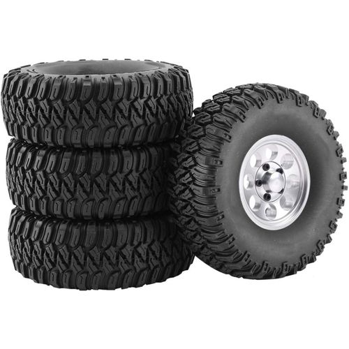 Kyaoayo-Pneus Télécommandés Et Jantes En Métal Beadlock 1/10 Rc Crawler Car D90 Pajero Tf2 Tamiya Cc01 Cc02 Lc70 Lc80 Pièces (95 Mm Argent)-Sanag