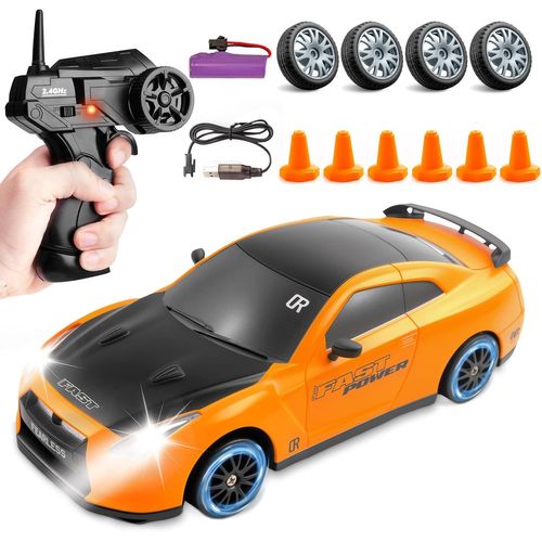 Kyaoayo-Voiture Télécommandée Drift, 1:24 Mini Voiture Télécommandée Avec Éclairage, 30km/H, 2,4 Ghz, 4wd Voiture De Drift, Rc Drift Pour Enfants Et Adultes À Partir De 6 Ans (Jaune)