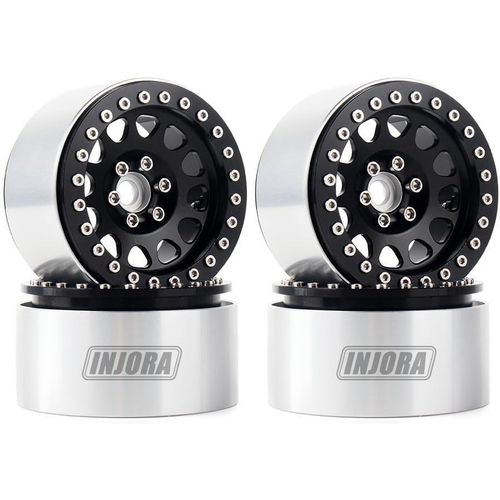 KYAOAYO-4Pcs 2,2 Roue Pneus Beadlock Rc Jante En Métal Pour 1:10 Rc Rock Crawler Axial Scx10 Rr10 Wraith 90048 90018 Traxxas Trx4 (Noir)