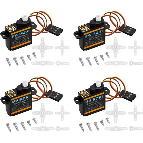 KYAOAYO-HawkS Work 4 Pièces Servo 4.8G, Micro Servo Digital Pour Bras De Robot Avion Rc Hélicoptère Voiture Bateau, Moteur Sans Noyau Mini Servo Pour Stem & Raspberry Pi Projet (E Es 9051 Ii)