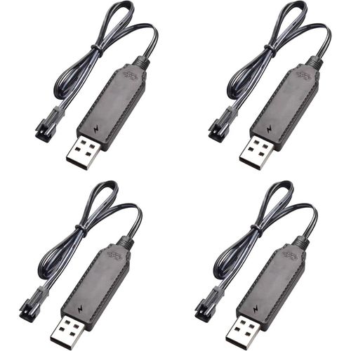 Kyaoayo-Lot De 4 Câbles De Chargeur De Batterie Rc 3,7 V Usb Avec Prise Sm-2p Pour Batteries Nicd/Nimh/Lipo Convient Pour Voiture Rc Fpv Drone Quadrirotor-Wangcl