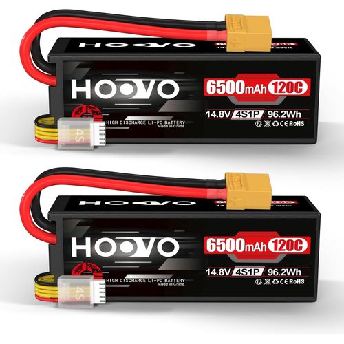 Kyaoayo-4s Lipo Batterie 14,8 V 6500 Mah 120 C Rc Batterie Étui Rigide Avec Prise Xt90 Pour Rc Buggy Truggy Crawler Monster Car Boat Racing Drone Uav Drone Fpv Hobby (2 Paquets)-Hoovo