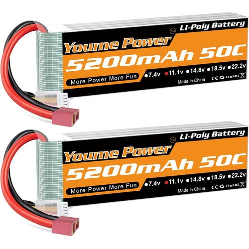 Kyaoayo-2 Packs 11.1v Lipo Batterie 5200mah, 3s Lipo Batterie 50c Avec Prise Deans T Pour Voiture/Camion, Bateau, Drone, Buggy, Truggy, Hélicoptère Rc, Avion Rc, Uav, Fpv (Court)-Youme Power