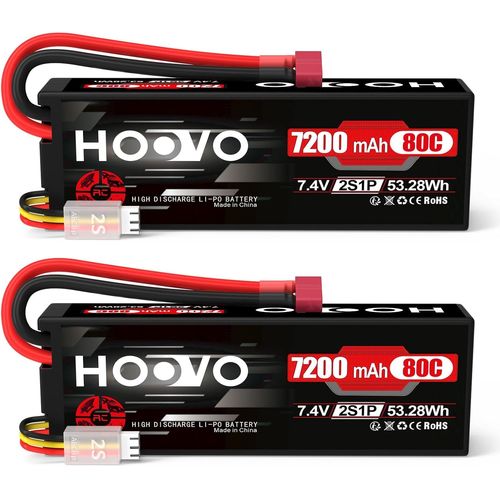 KYAOAYO-2S Batterie Lipo 7,4 V 7200 Mah 80 C Rc Batterie Étui Rigide Avec Prise En T Batterie De Remplacement Pour Voiture Rc Camion Héli Avion Bateau Hélicoptère Drone Rc Camion (2 Paquets)