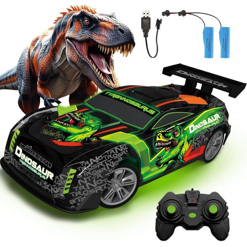 KYAOAYO-Voiture Telecommandé Enfant 3 Ans, 15Km/H Jouet Dinosaure Avec Lumière Et Musique, Voiture Télécommandée 1/16 Avec 2 Batteries 1 Heure De Jeu, Télécommande 2.4Ghz Drift Car Pour Enfants