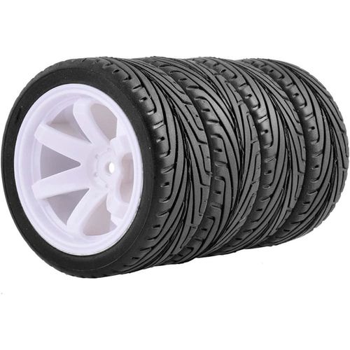 KYAOAYO-Lot De 4 Pneus Rc 1:10 Et Jantes En Plastique Pour Voiture 1/10 Traxxas Hsp i Tamiya Rc Sur Route, Touring Racing Drift (Blanc)
