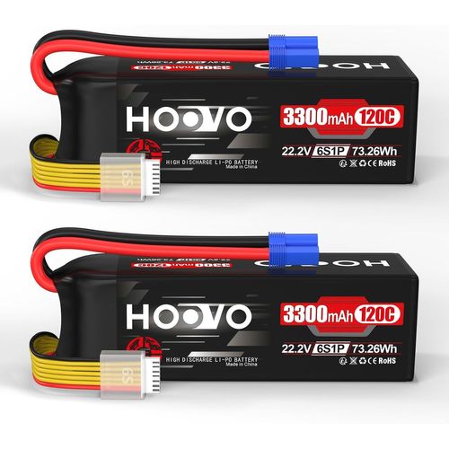 Kyaoayo-6s Lipo Batterie 3300mah 120c 22.2v Rc Batterie Avec Connecteur Ec5 Étui Souple Pour Voiture Rc Avion Bateau Camion Drone Fpv Hobby (Lot De 2)-Hoovo